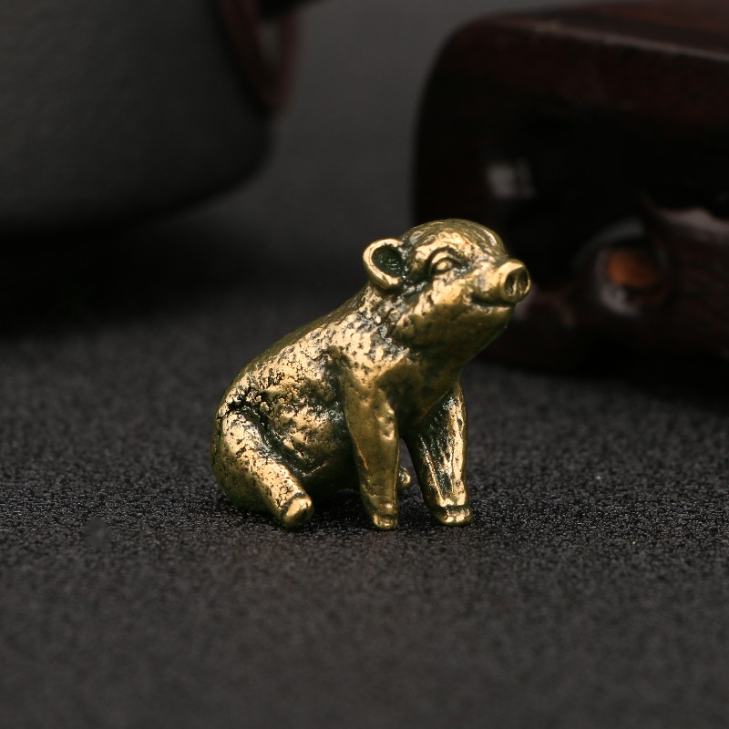Vintage Collectible Christmas Ornaments - レトロな中国の干支豚、古風なアンティーク調の富を呼び込む豚、真鍮製の置物、ヴィンテージブロンズのデスク、家の装飾、工芸品、コレクターズアイテム