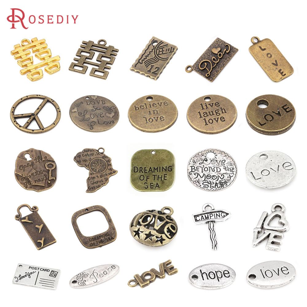 Vintage Collectible Item - ヴィンテージスタイル亜鉛合金製「LOVE」ハート文字ペンダントDIYジュエリー製作用品ネックレスイヤリングアクセサリー女性用
