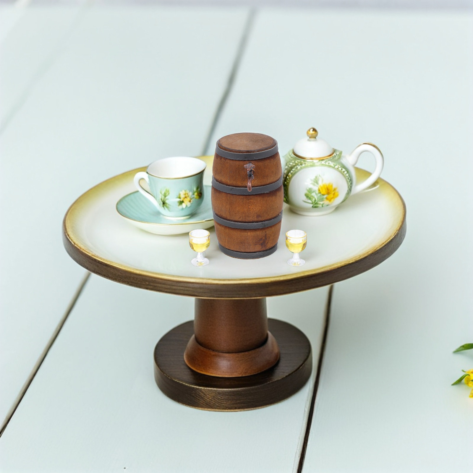 ミニワイン樽とグラスのセット、精巧な職人技によるドールハウス - Vintage Collectible Glass のレビューと価格