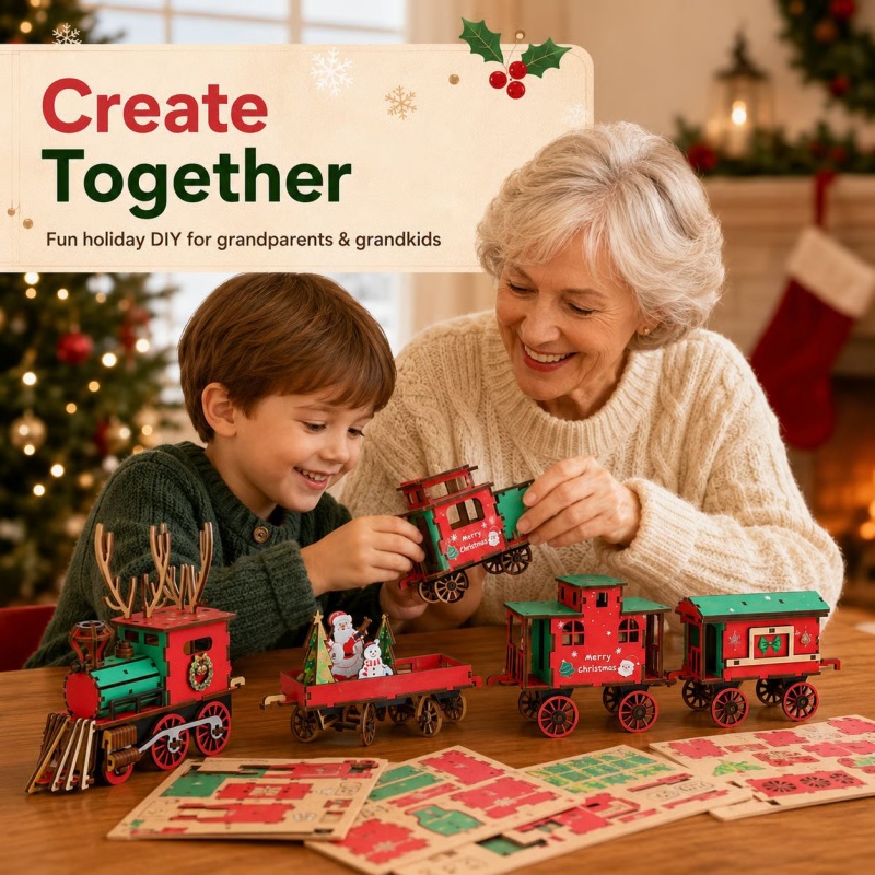 新しいクリスマス木製列車セット DIY手作りクラフト ヴィン - Vintage Collectible Christmas Ornaments のレビューと価格